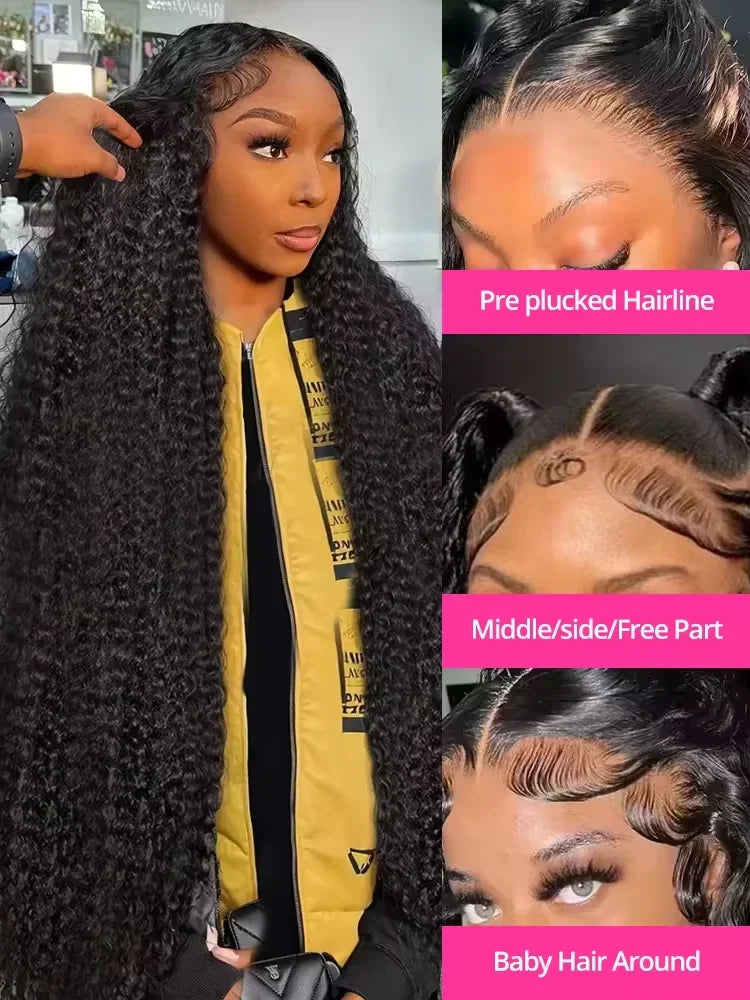 Detailed views of pre-plucked hairline and baby hair on a curly human hair wig