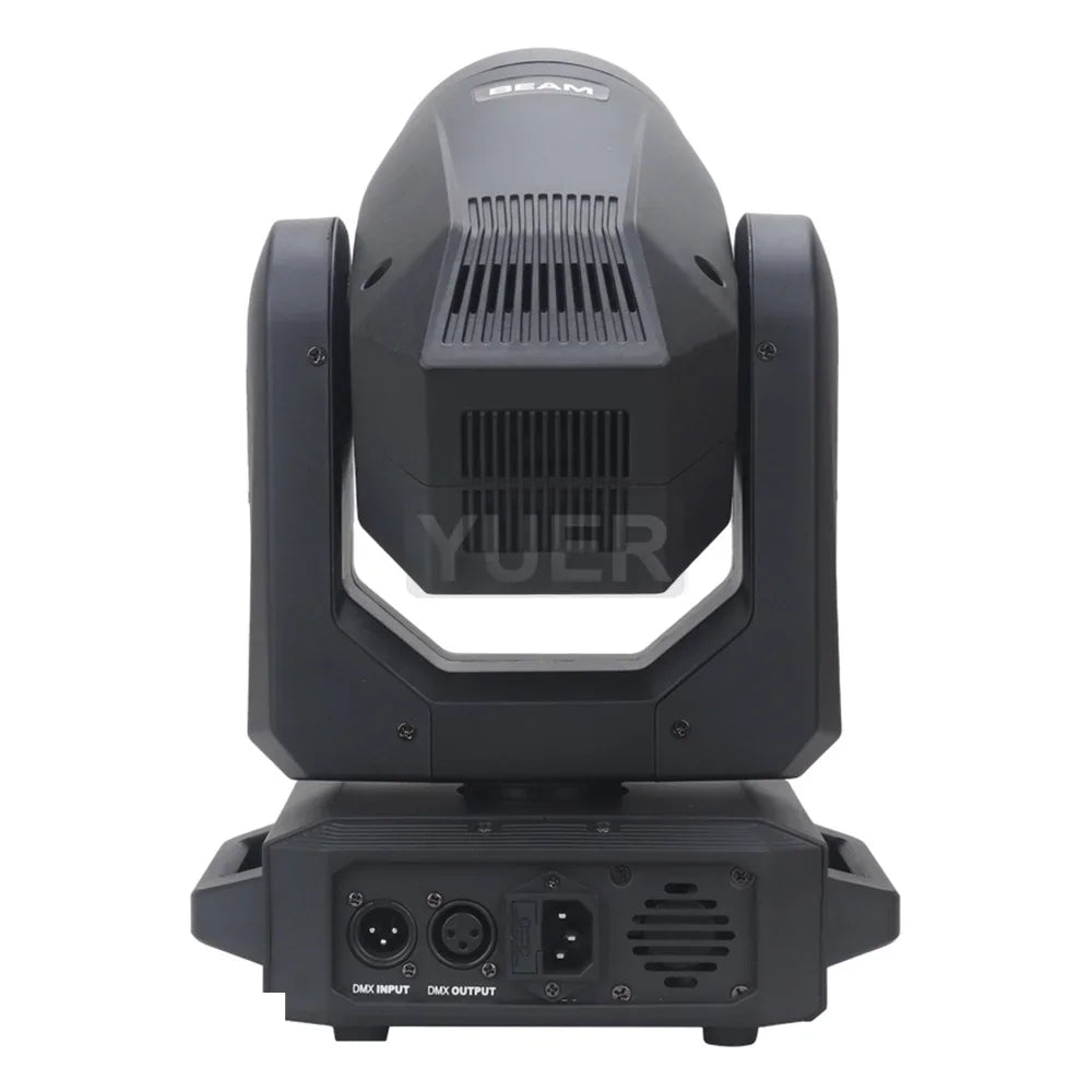 Rear view of a moving head stage light with DMX input and output