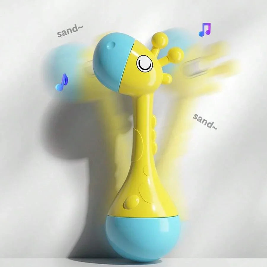 Yellow and blue giraffe baby rattle with motion effect