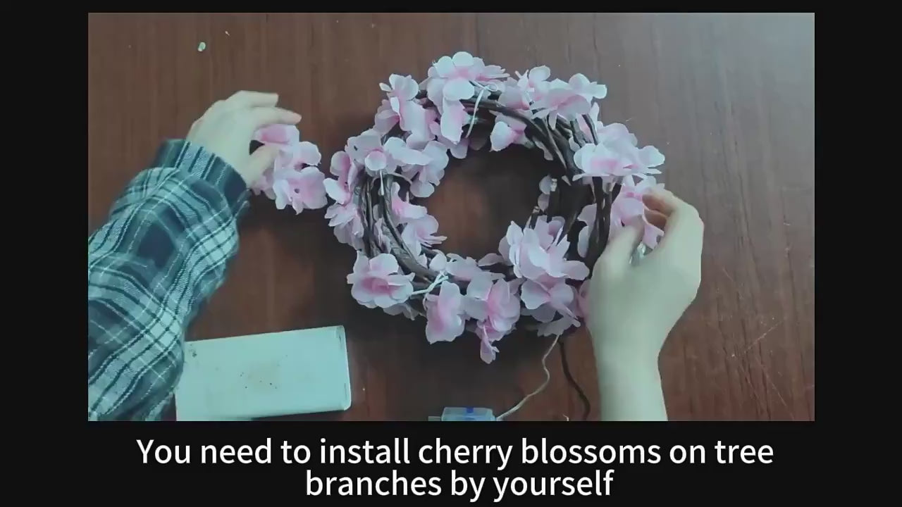 USB Cherry Blossom String Lights, 8 Modes, LED Flower Vine for Bedroom