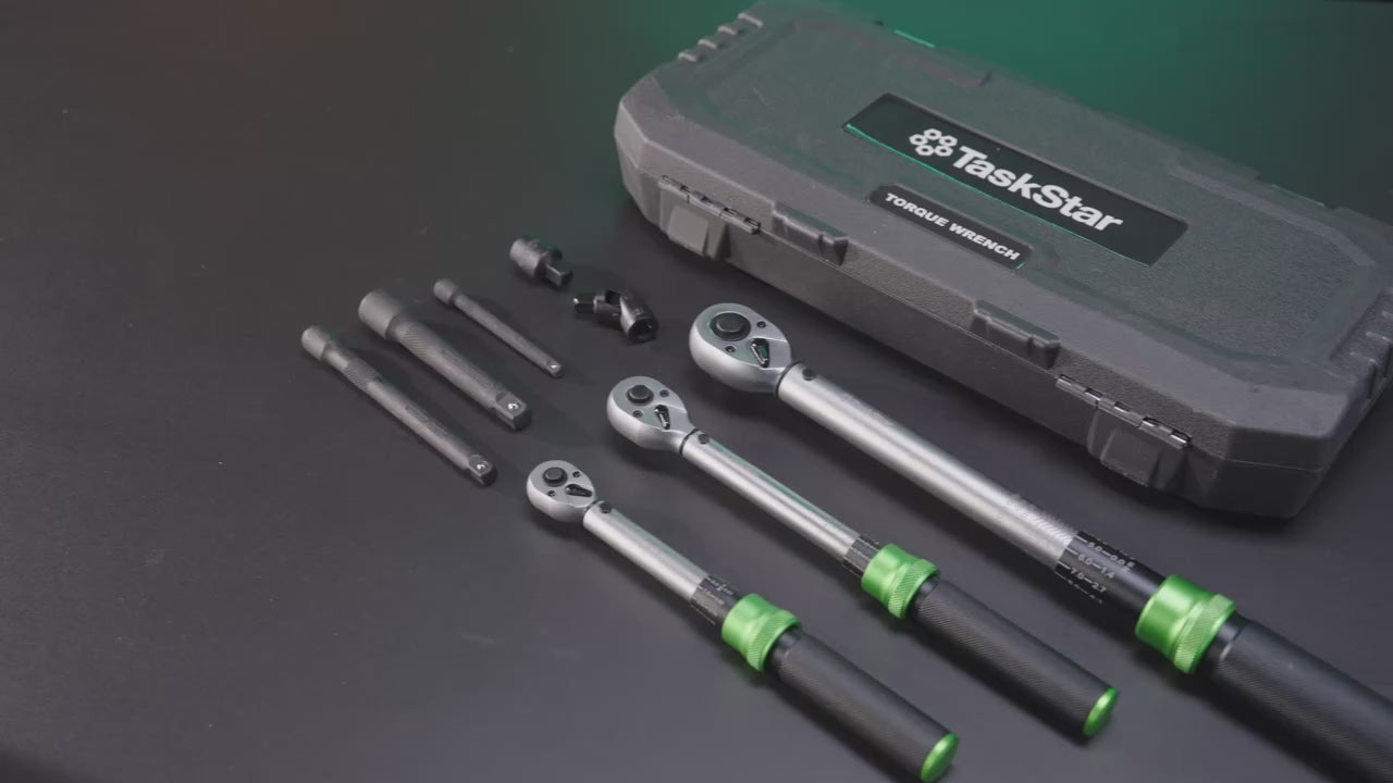 TaskStar 8-Piece Torque Wrench Kit, 1/4", 3/8", 1/2" Drive, ±3% Accuracy