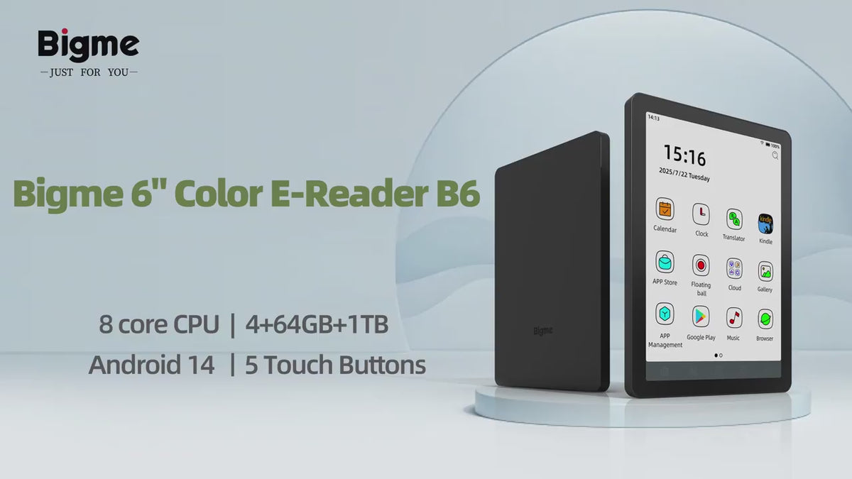 Bigme B6 6-inch E-Ink E-Book Reader, Android 14, 4GB RAM, 64GB Storage