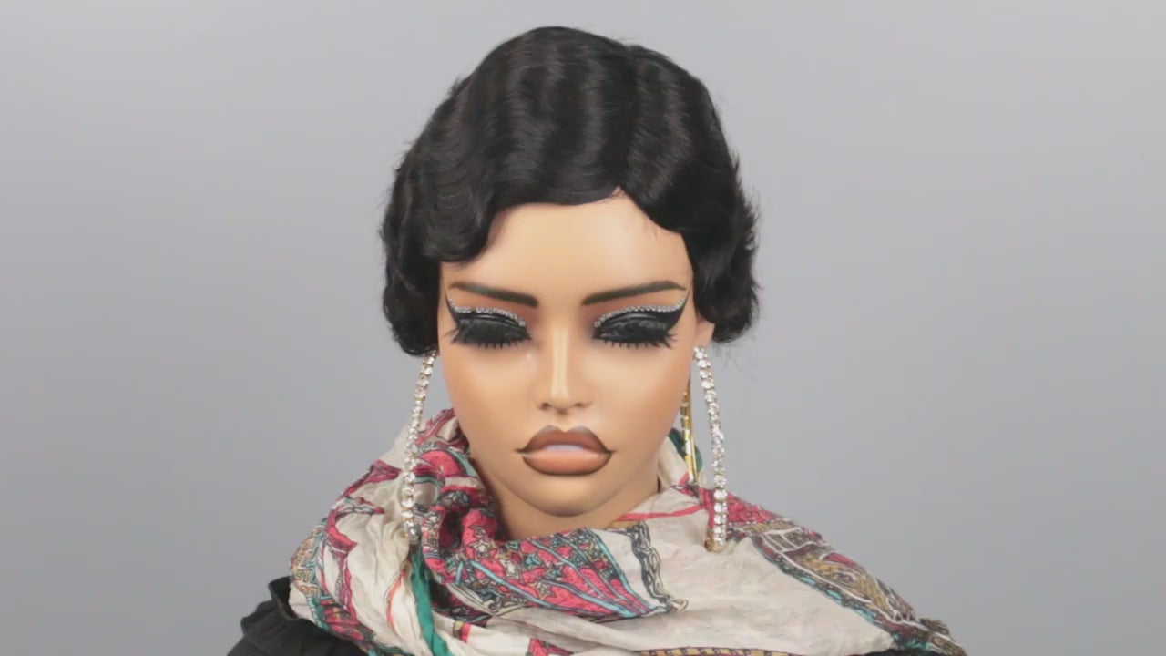 Finger Wave Pixie Cut Human Hair Wig, 6-Inch Brazilian Remy Hair