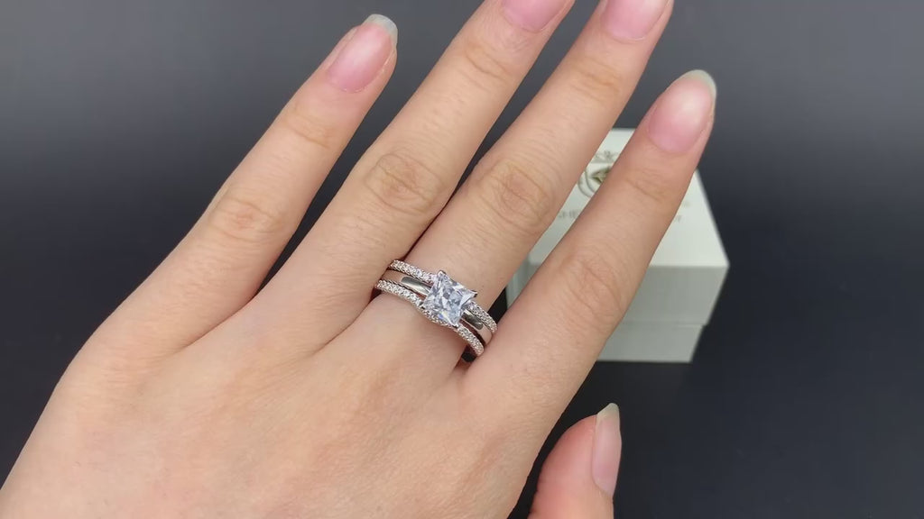 Newshe 925 Sterling Silver Princess Cut CZ Engagement Wedding Ring Set