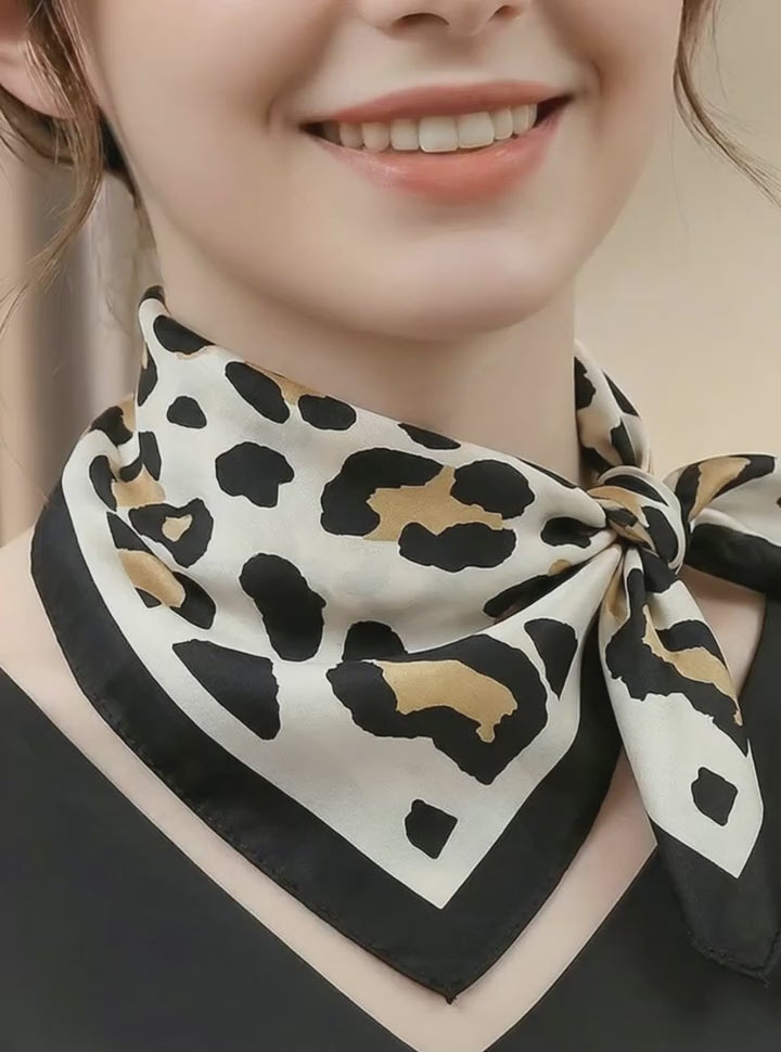 Retro Leopard Print Scarf - 70cm Polyester Square Headwear