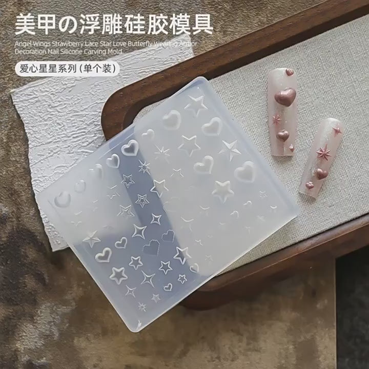 3D Silicone Nail Art Mold for Heart Star and Pentagram Decorations