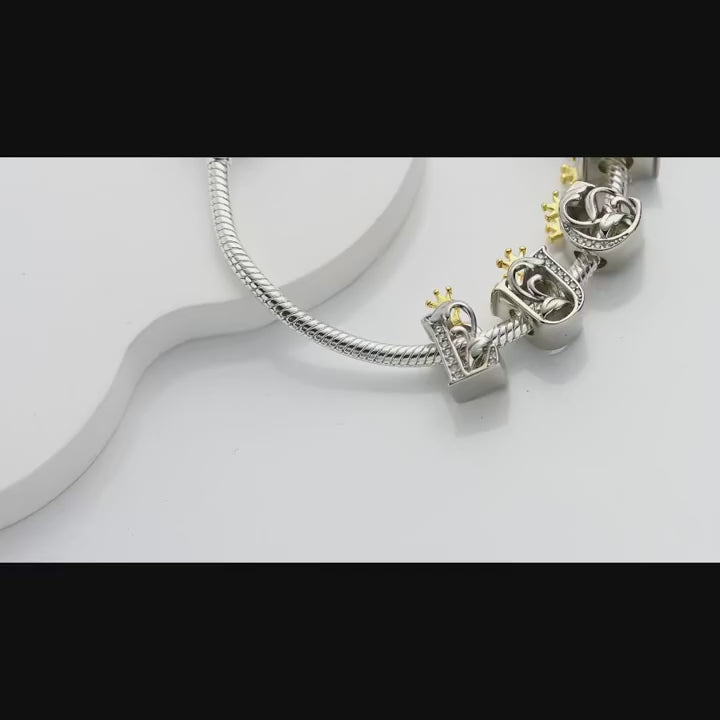 925 Silver Letter Charm with Zircon for Bracelet Jewelry Making