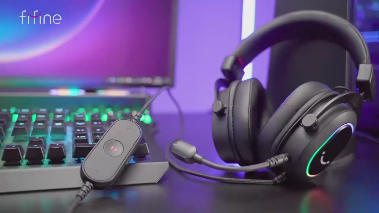 Fifine H6 Wired Dynamic RGB Gaming Headset with Detachable Mic