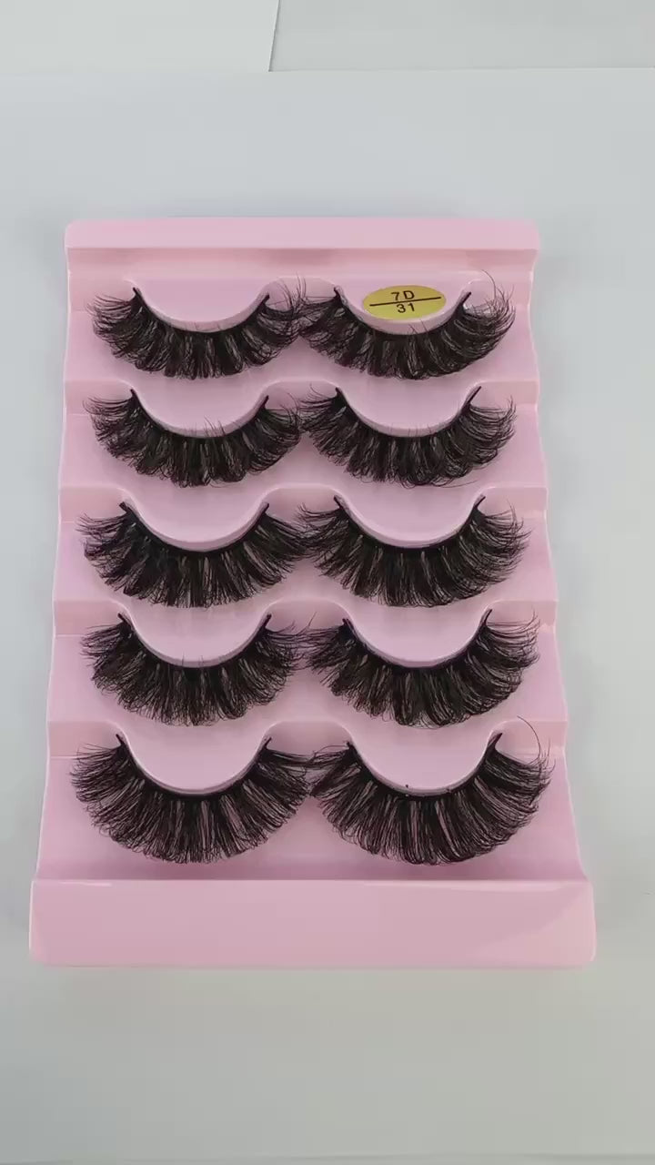 3D Natural D Curl False Eyelashes - 5 Pairs Synthetic Wispy Strip Lashes