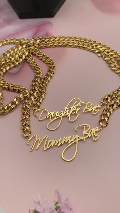 Custom Name Pendant Necklace with 8mm Cuban Chain
